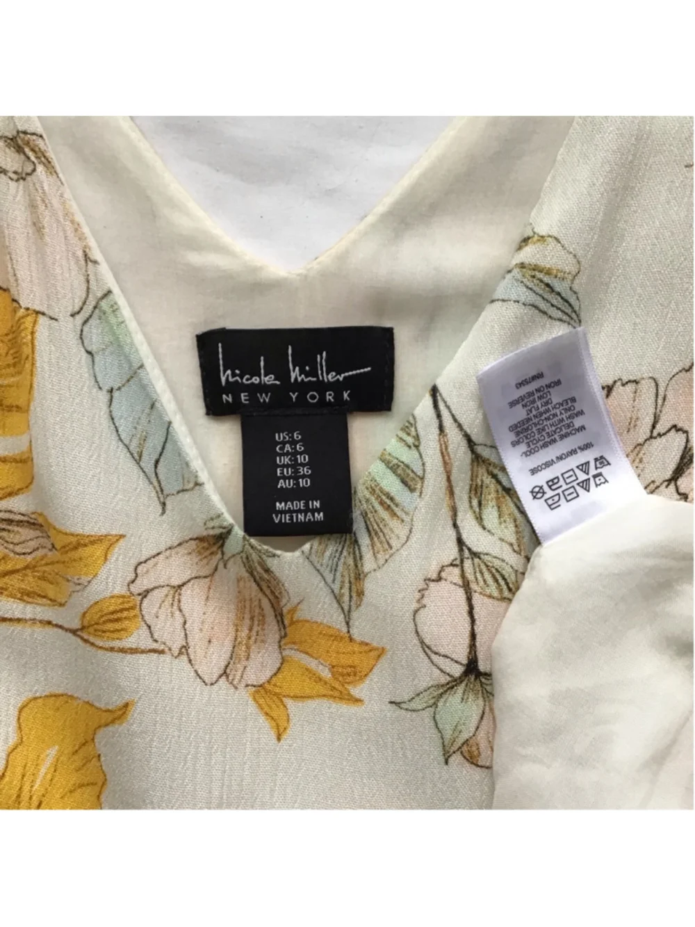 Nicole Miller Women Elegant White Yellow Floral V-Neck Maxi Dress Size 6